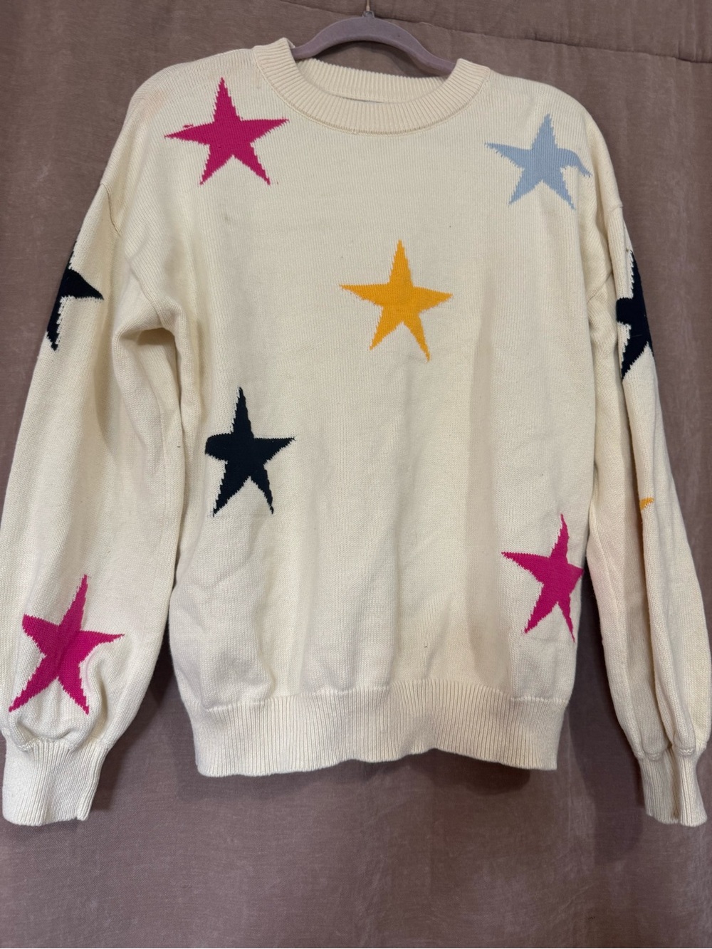Cream Star Pattern Crewneck Sweater - Multicolor Stars